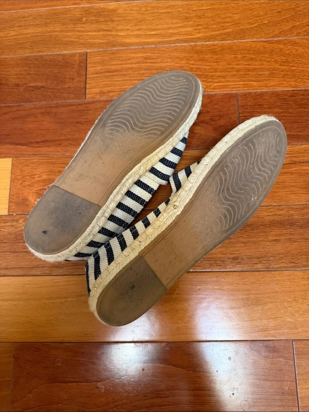 Lands' End Navy and Cream Striped Espadrille Flats